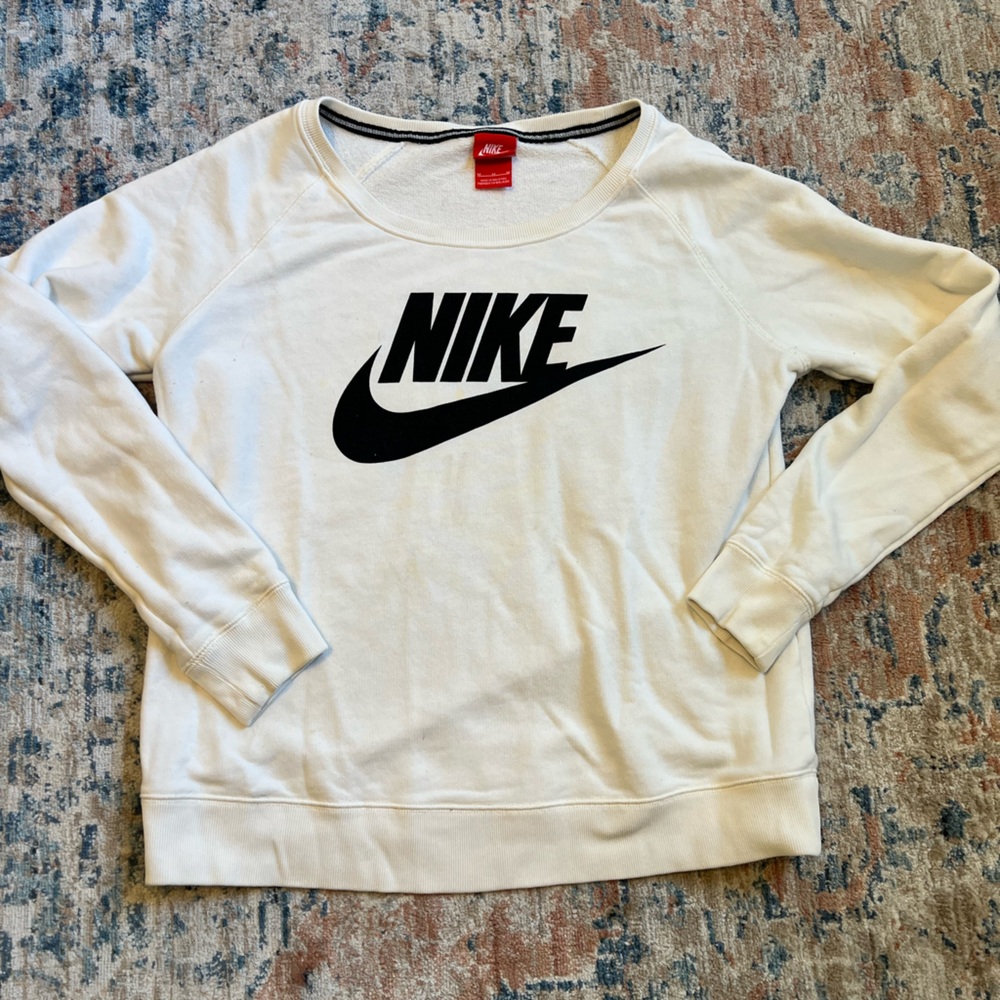 Nike White Crewneck Sweatshirt with Black Logo